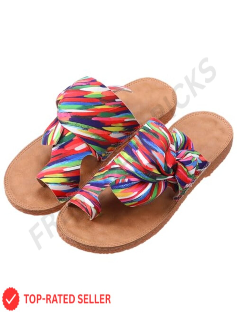 Women's Rainbow Bow Slide Sandals Flat Open Toe Thong Slip On Beach Casual Shoes